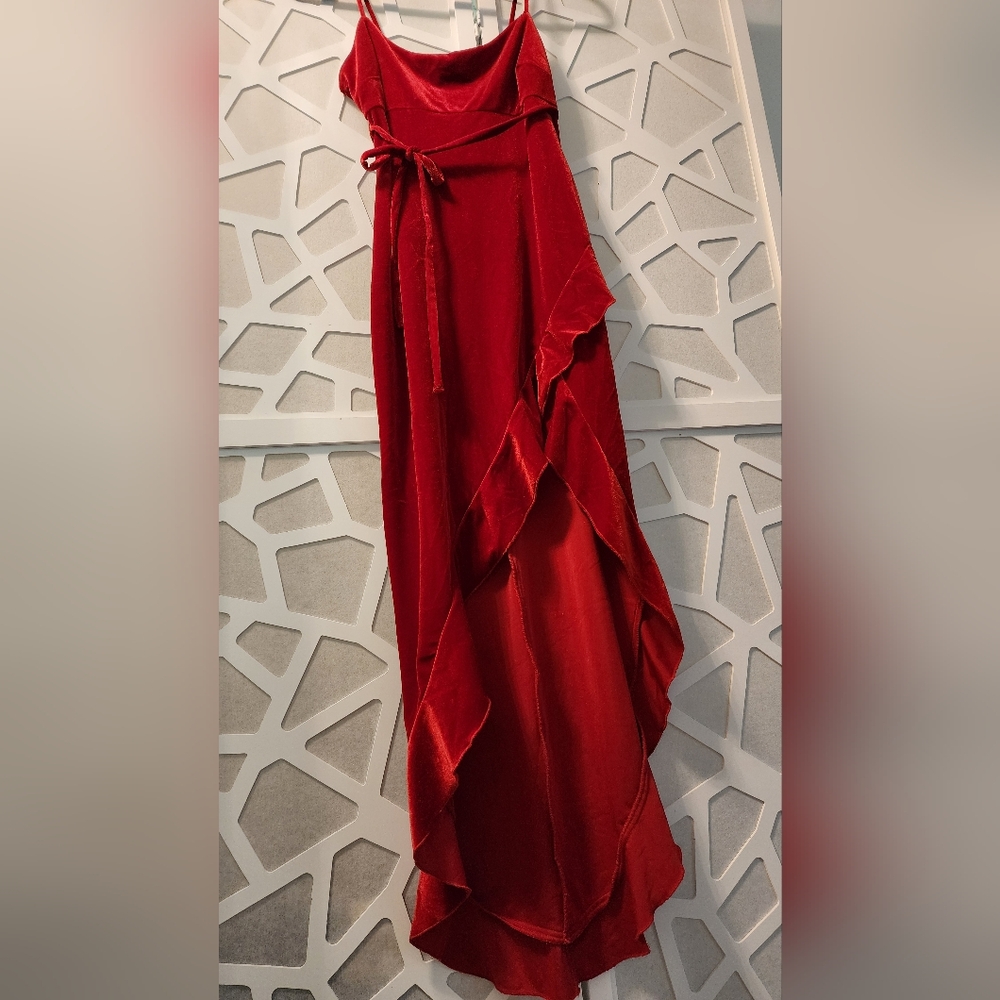Red Velvet Ruffled Dress